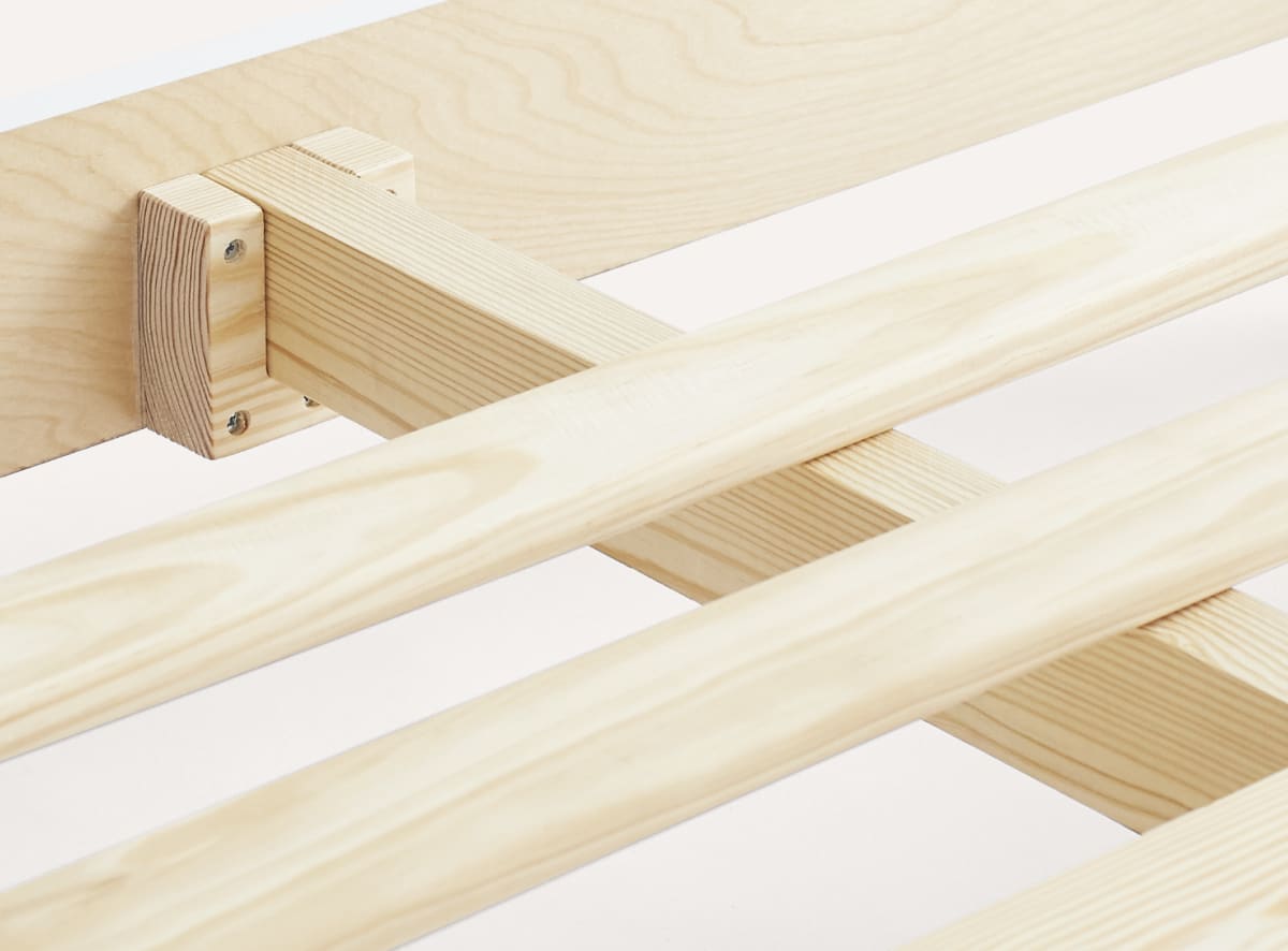 A closeup image of the support slats on the Madison Bed Frame