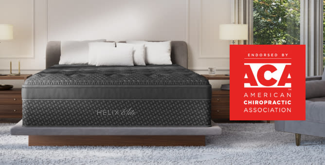 A rendered image of the Twilight Elite mattress with an American Chiropractic Association badge