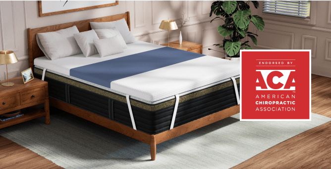 An image of the ErgoAlign Mattress Topper featuring an American Chiropractic Association endorsement badge