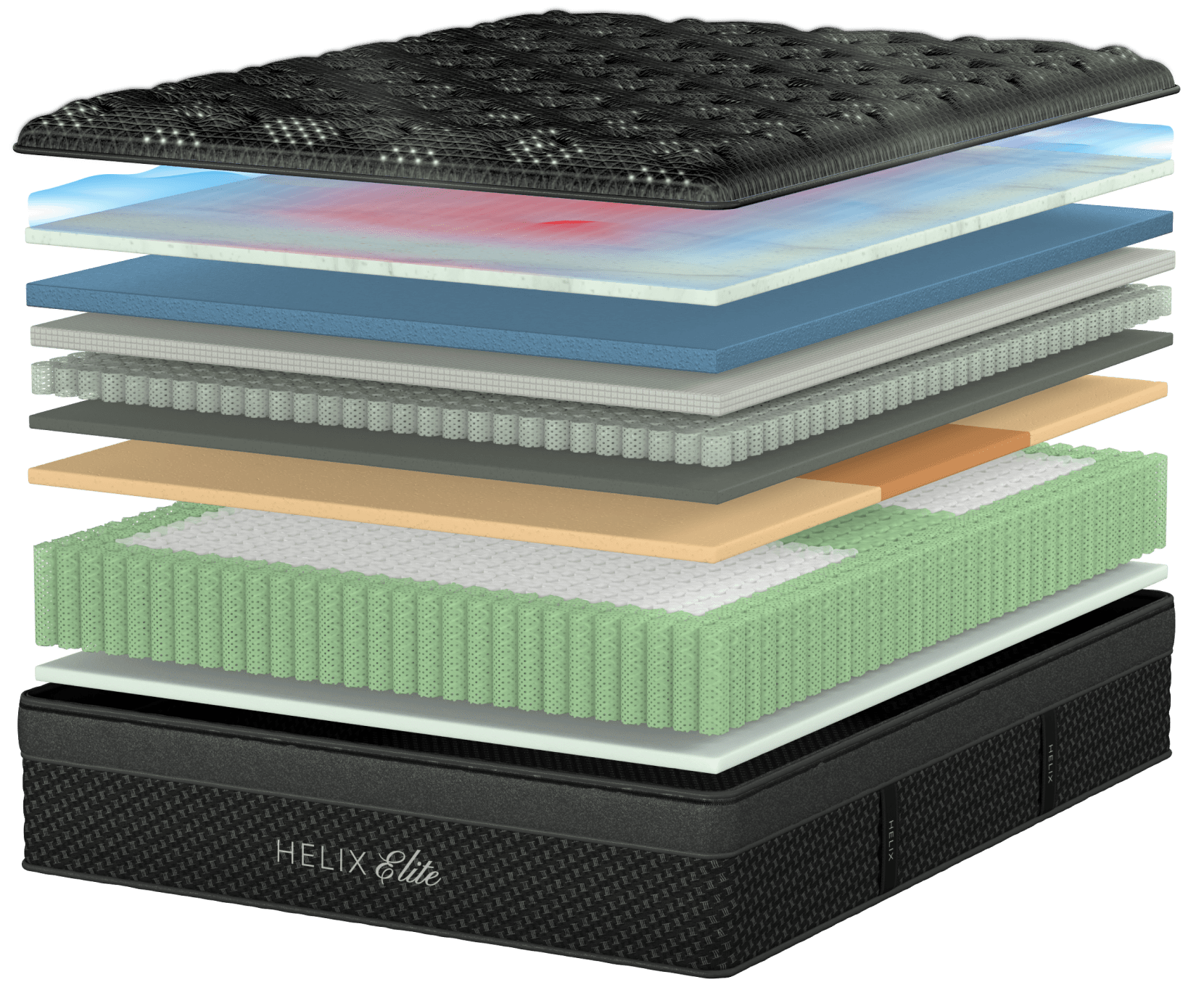 A render of the Moonlight Elite mattress showing each individual layer