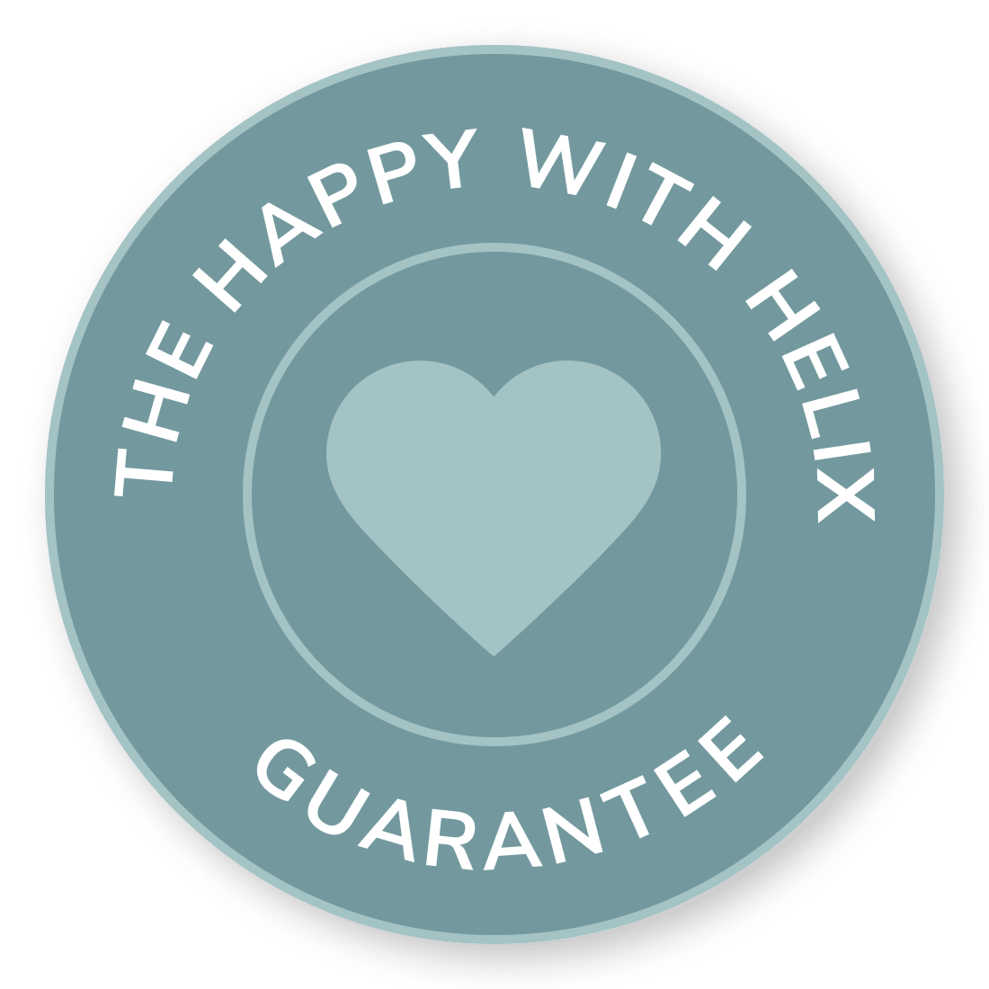 A badge calling out the Happy with Helix Guarantee