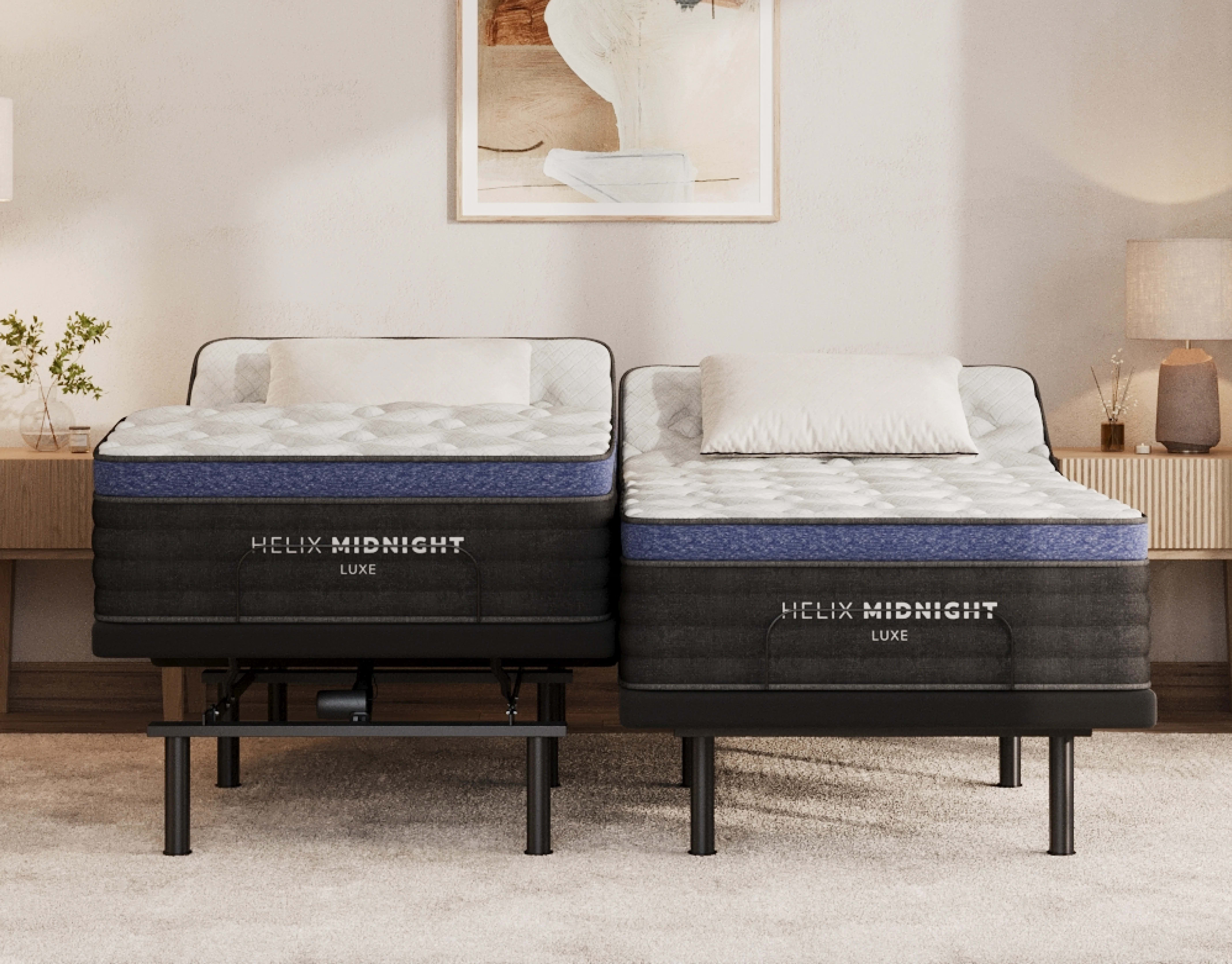 An image of the Midnight Luxe on a Split King Adjustable Base