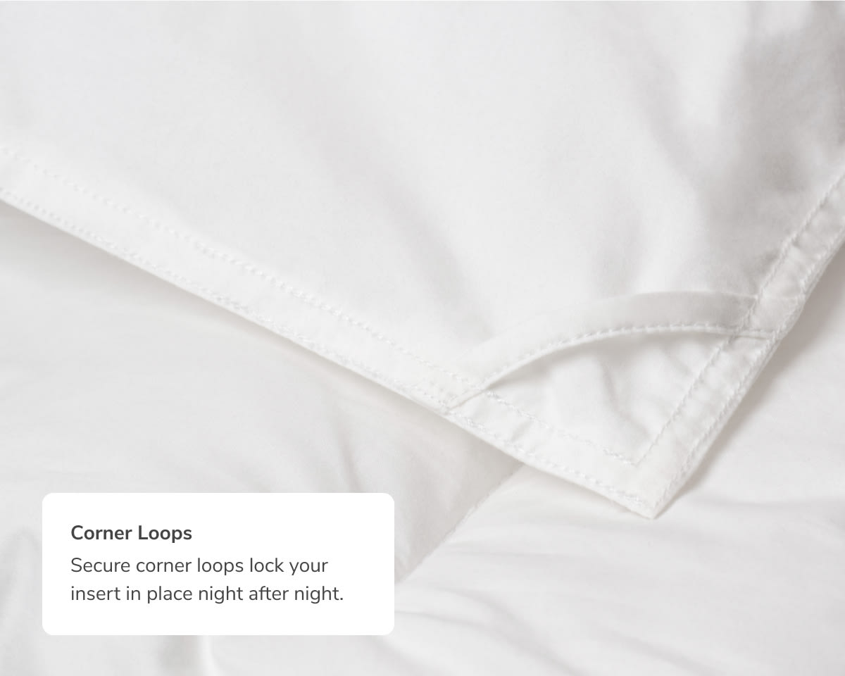A closeup of the Duvet Insert showcasing the convenient corner loops to attach to your Duvet Cover Set