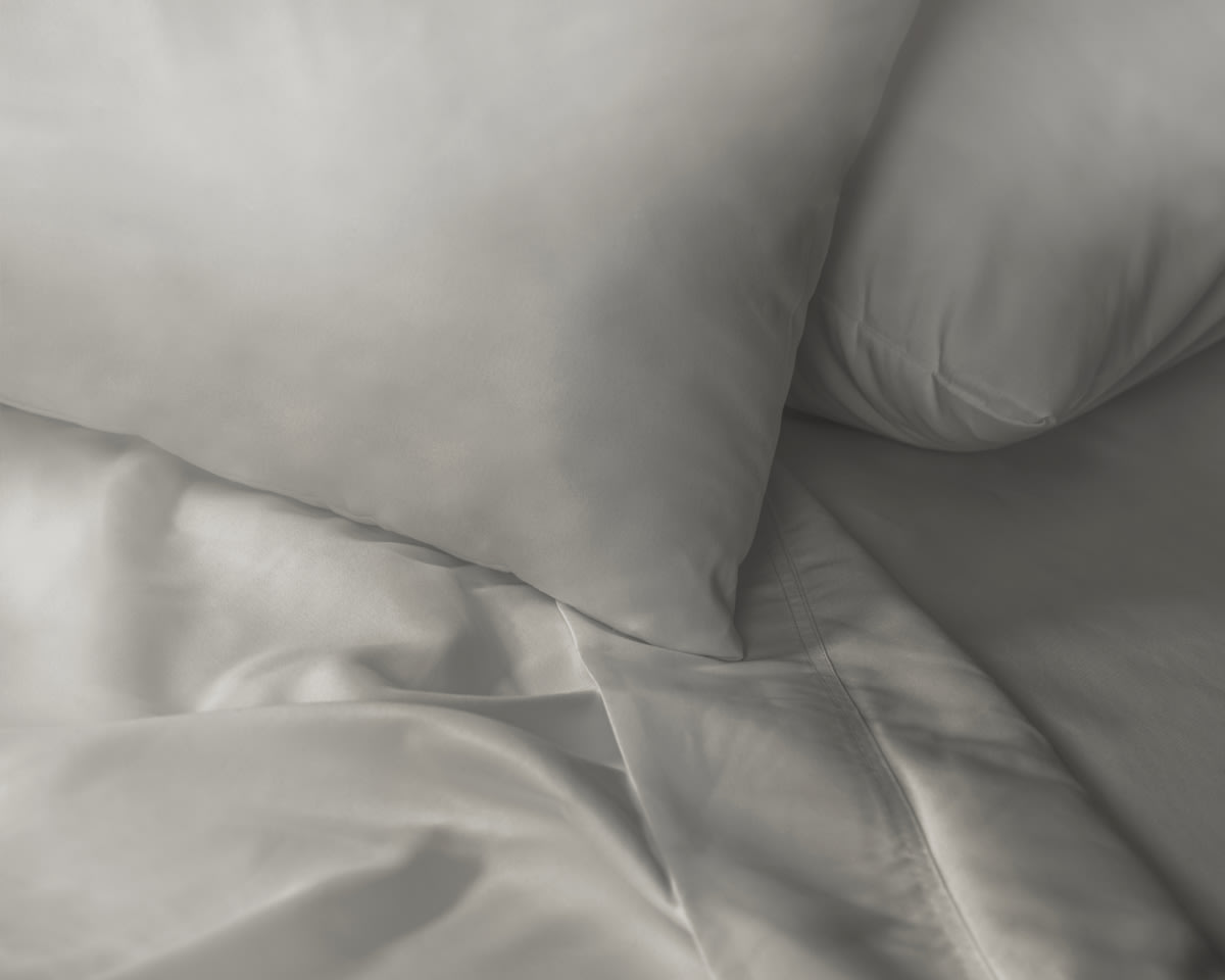 A closeup of the Cotton Blend Sheet Set in Silver