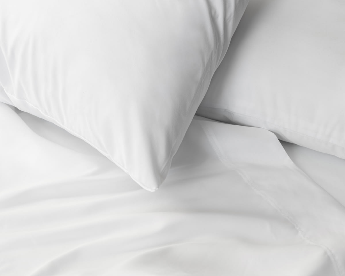 A closeup of the Cotton Blend Sheet Set in White