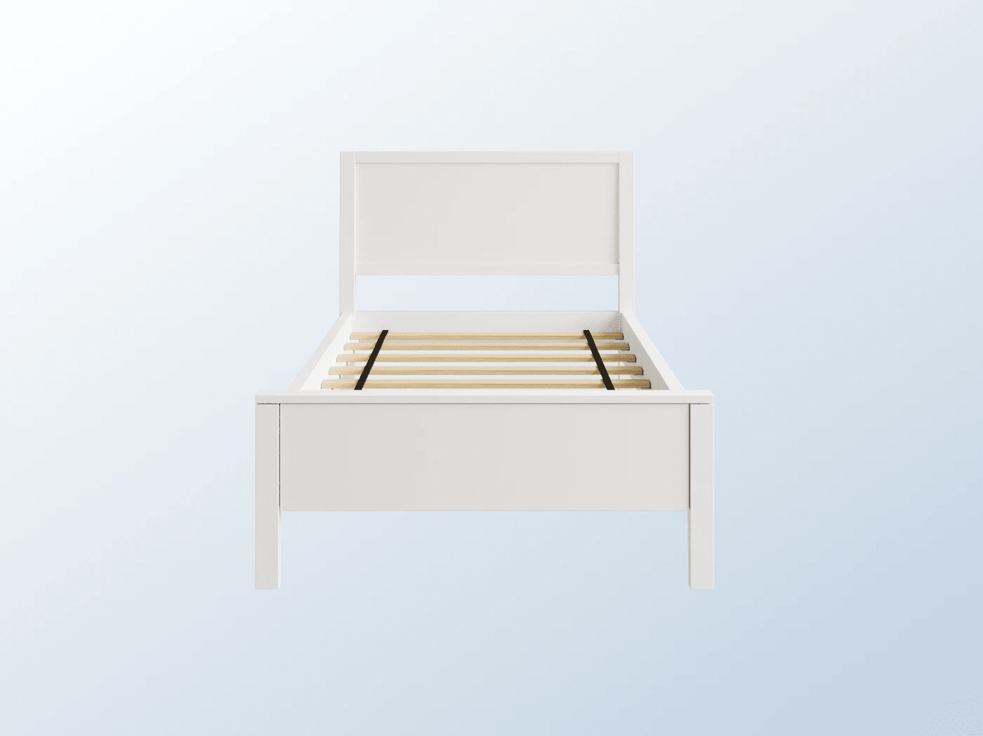 A rendered image of the Cooper Bed Frame in White on a blue background