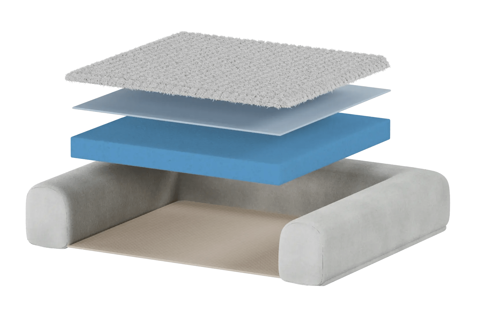 A rendered image showing the individual layers of the Helix Dog Bed