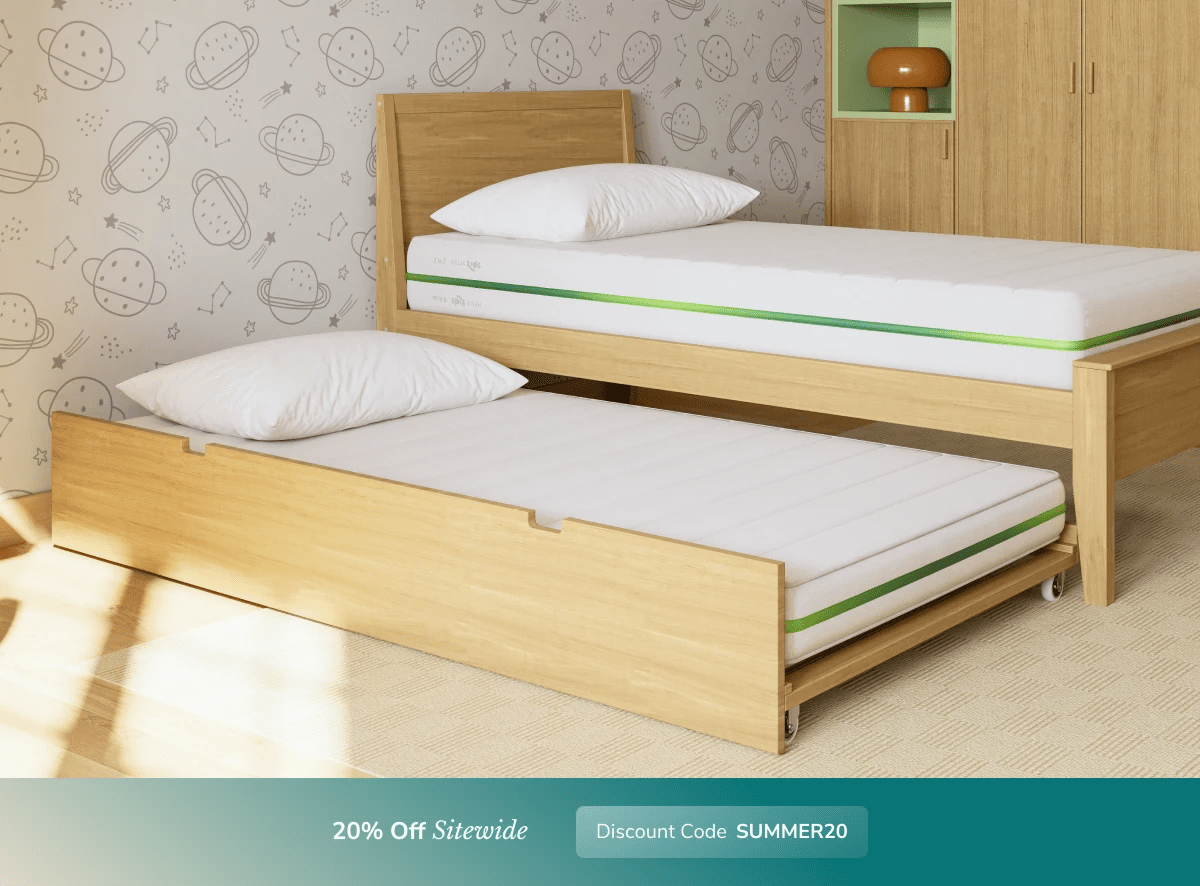 An image of the Helix Luxe mattress in a bedroom scene with a callout to 20% off your order using code SUMMER20