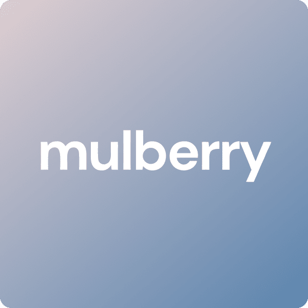 The Mulberry logo on a blue background gradient