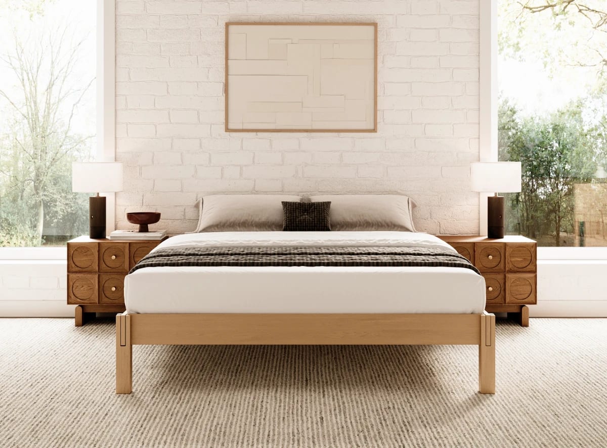 A rendered image of the Madison Bed Frame in a bedroom scene