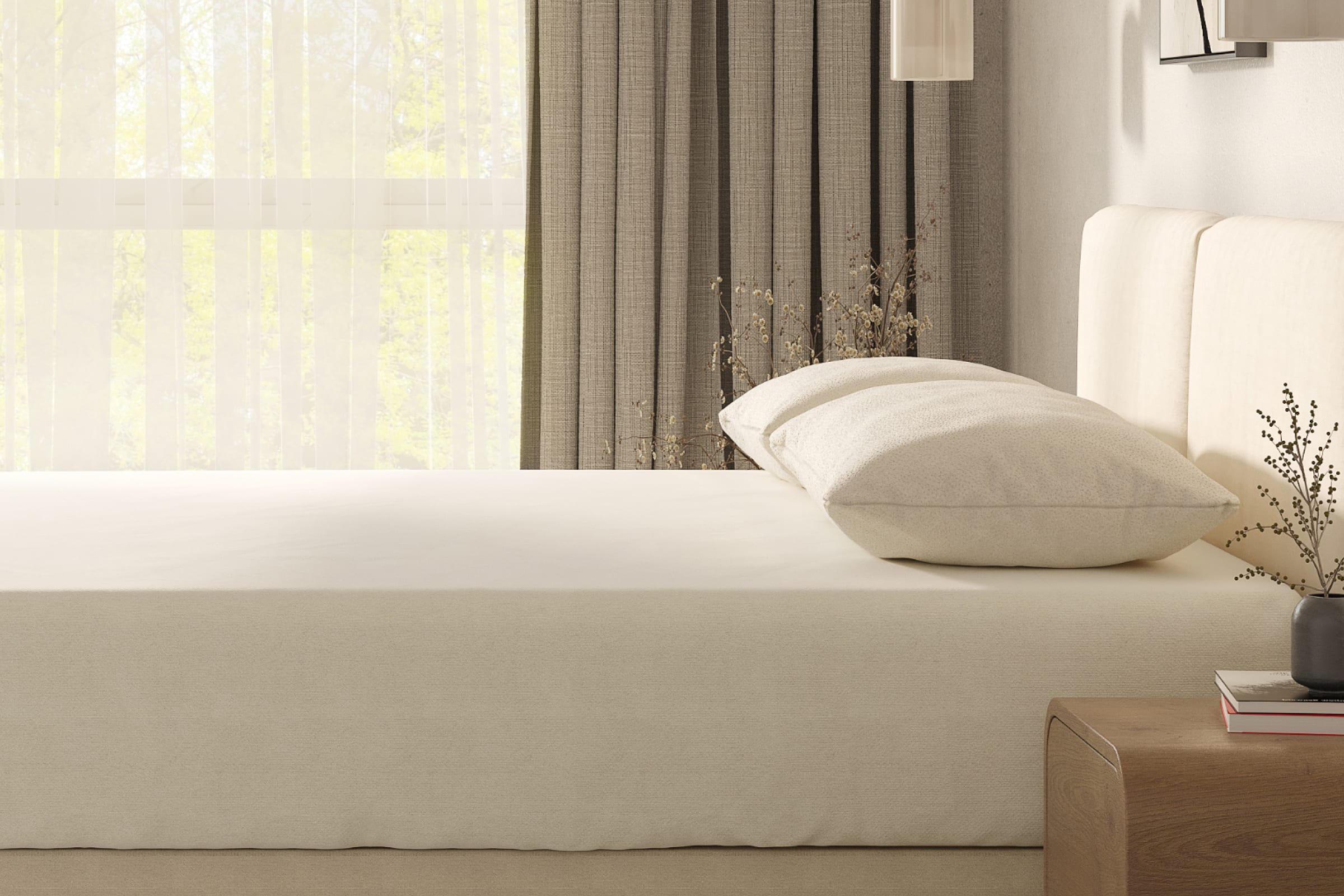 An image of the Birch Organic Pillow in a bedroom scene