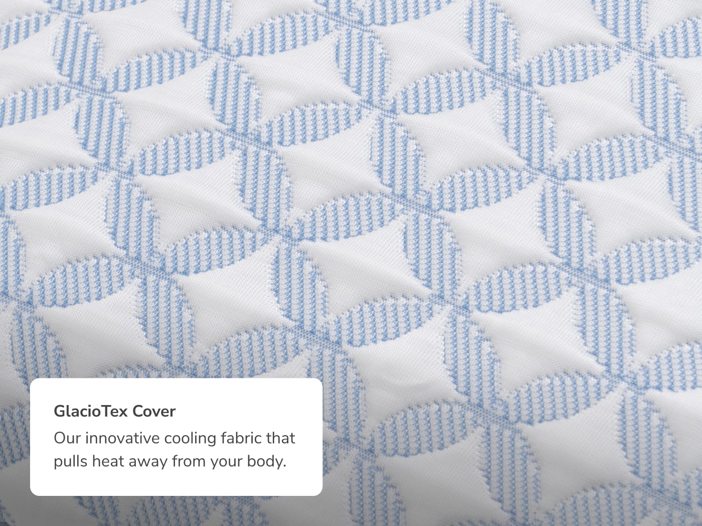 A closeup of the Cooling Memory Foam Pillow's exterior fabric with a callout to its cooling properties