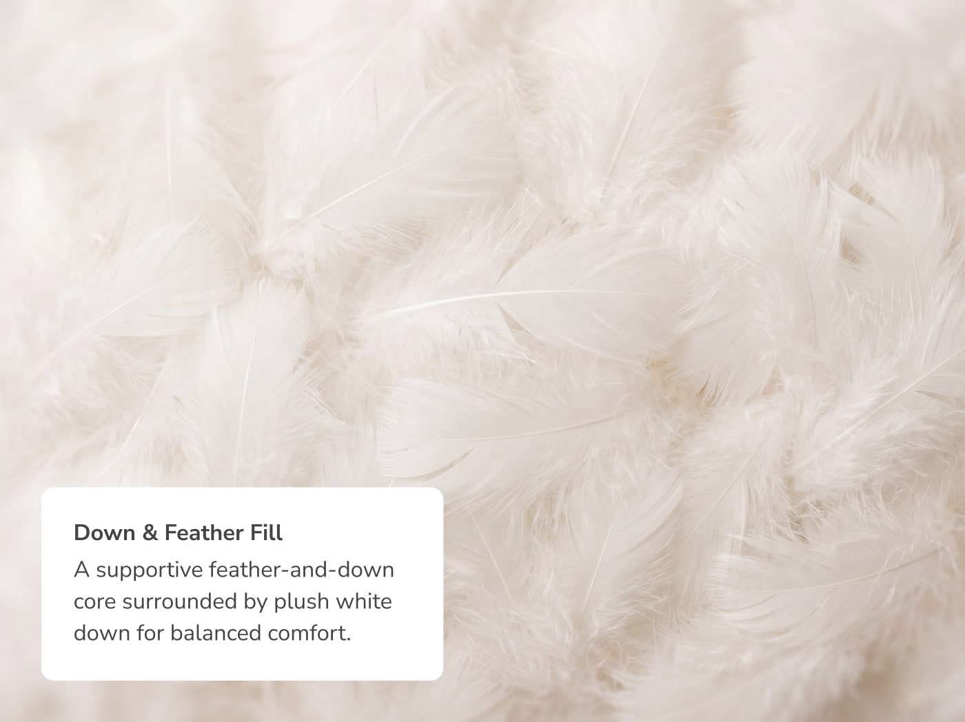 A closeup of the Down and Feather fill used in the pillow