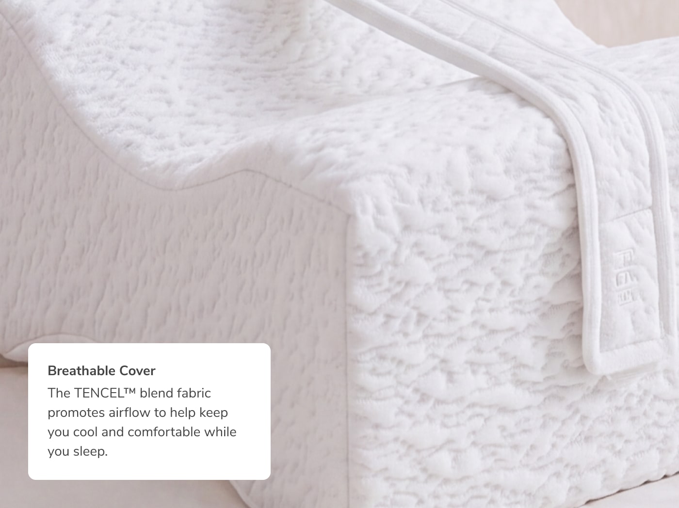A closeup of the breathable cover on the Side Sleeper Knee Pillow