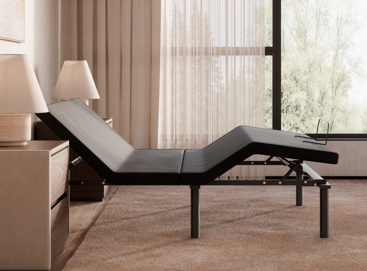 A rendered image of the Adjustable Base in a bedroom scene