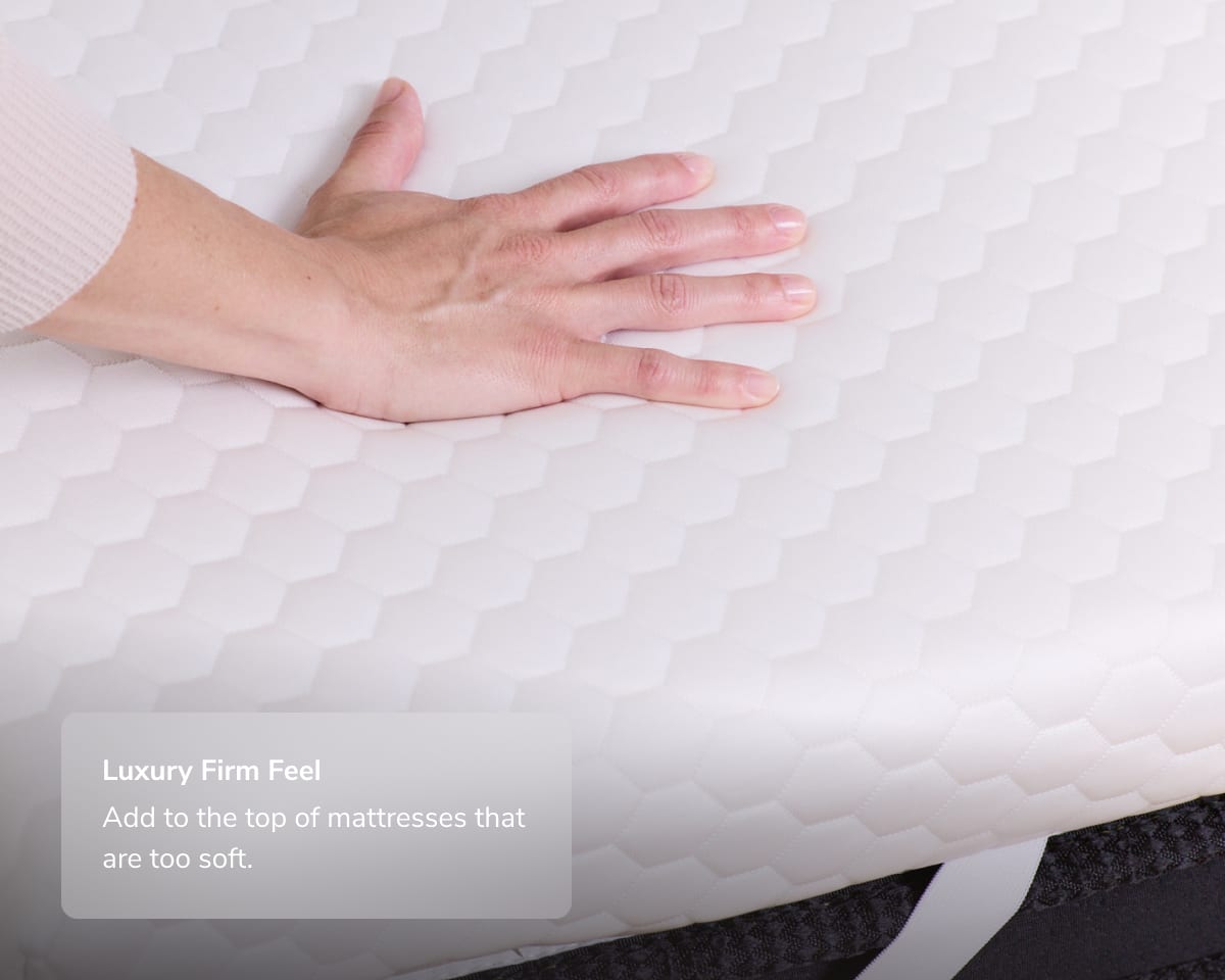 A rendered image of the Premium Mattress Topper with a callout to its luxury firm feel
