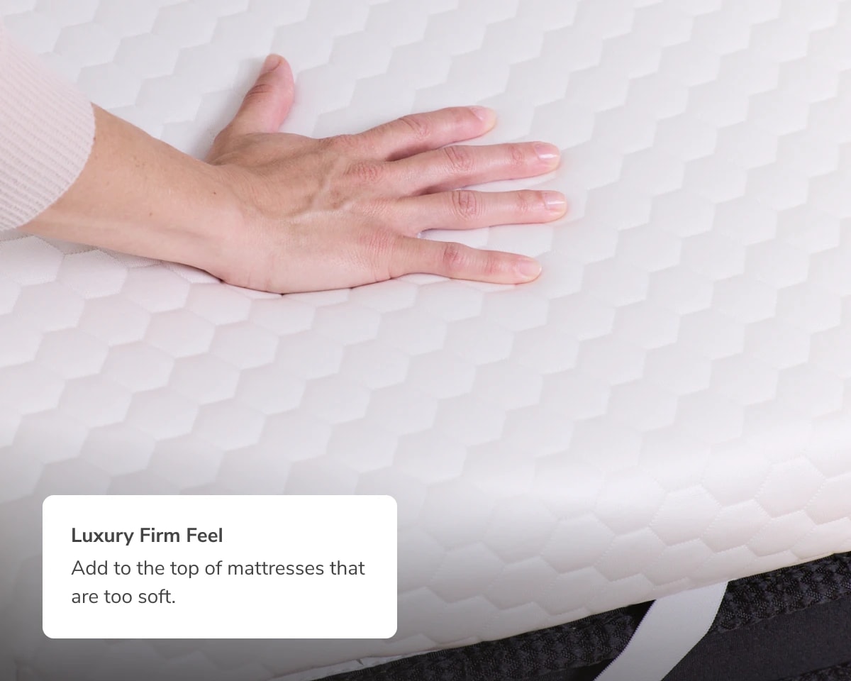 A rendered image of the Premium Mattress Topper with a callout to its luxury firm feel