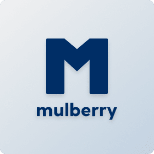 The Mulberry logo on a blue gradient background