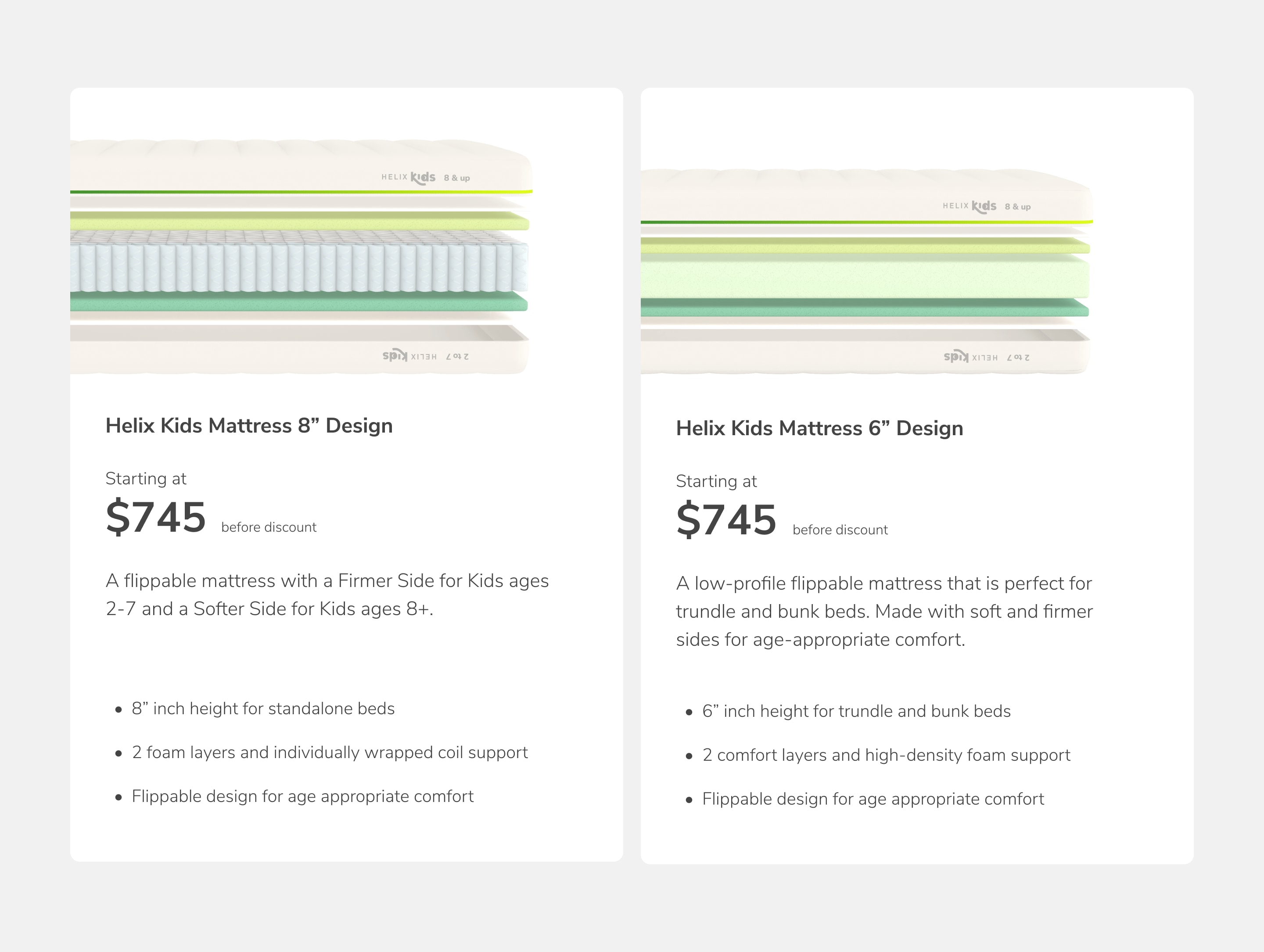 Compare the Helix Kids mattresses