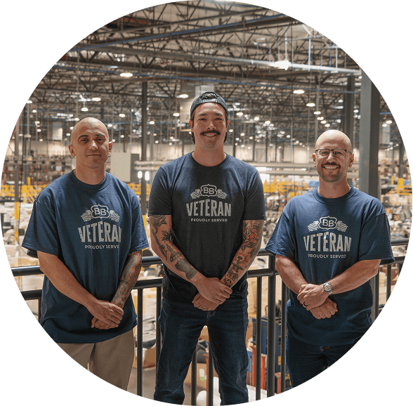 Brooklyn Bedding Veterans standing in the factory