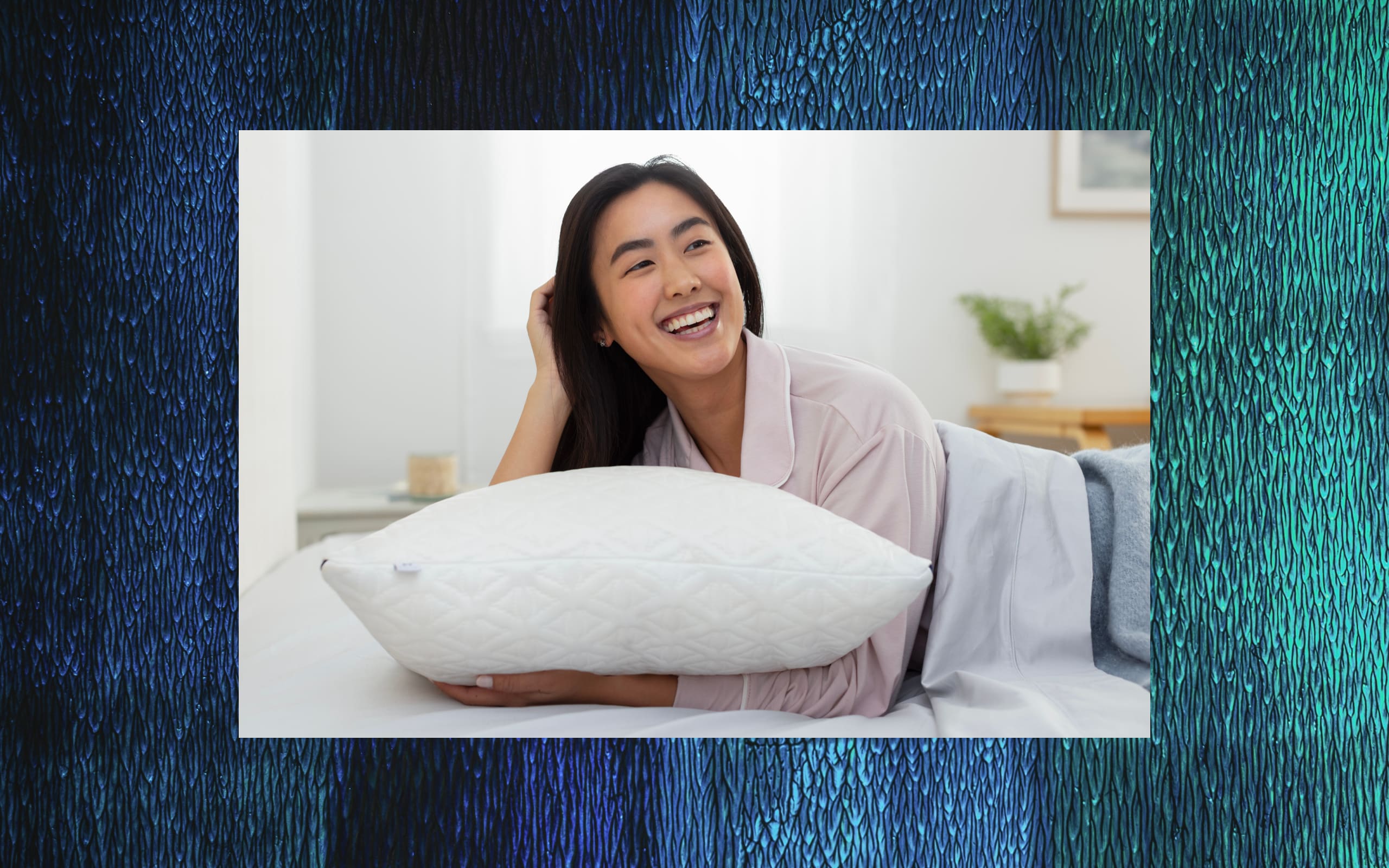 An image of a woman posing with the Helix ComfortAdjust Pillow