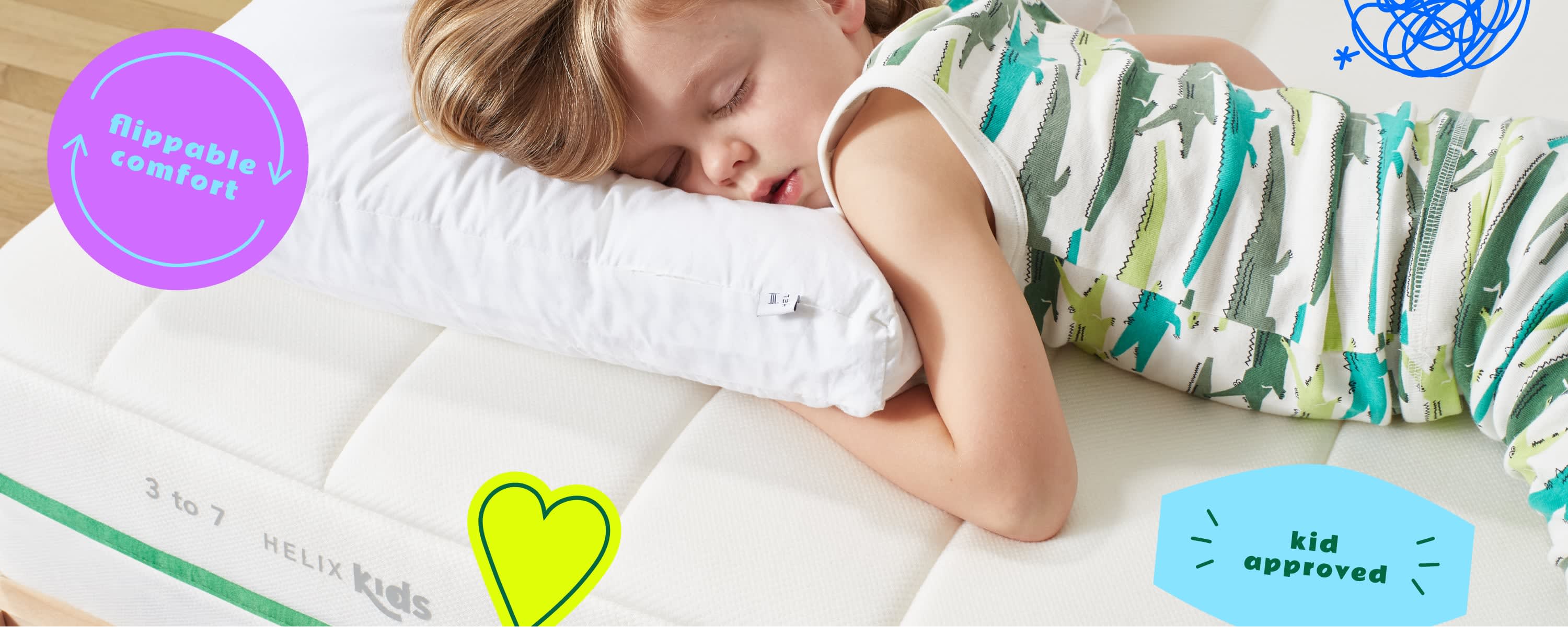 Child laying on a Helix Kids mattress