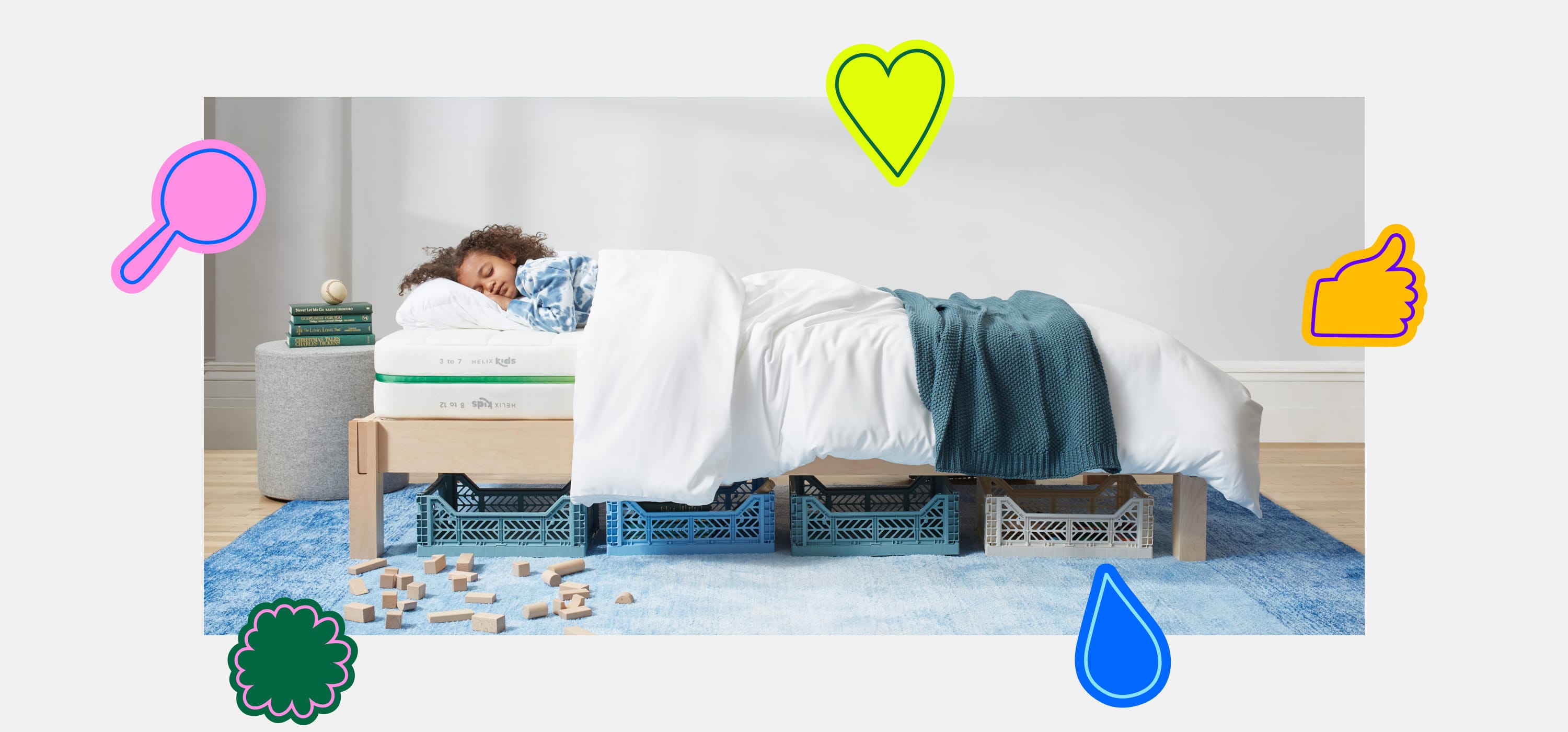 Helix Kids mattress with illustrated stickers