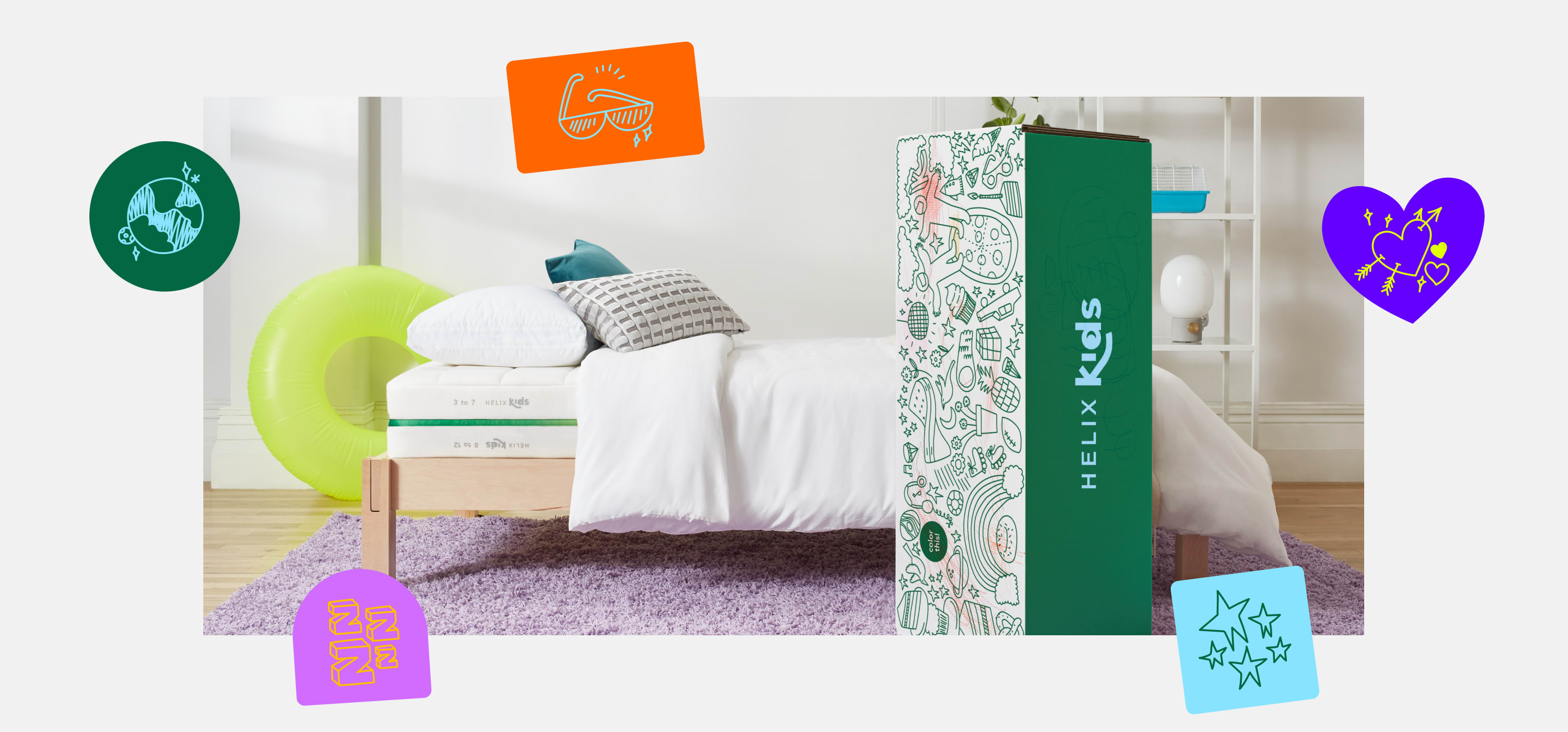 Helix Kids mattress with illustrated stickers
