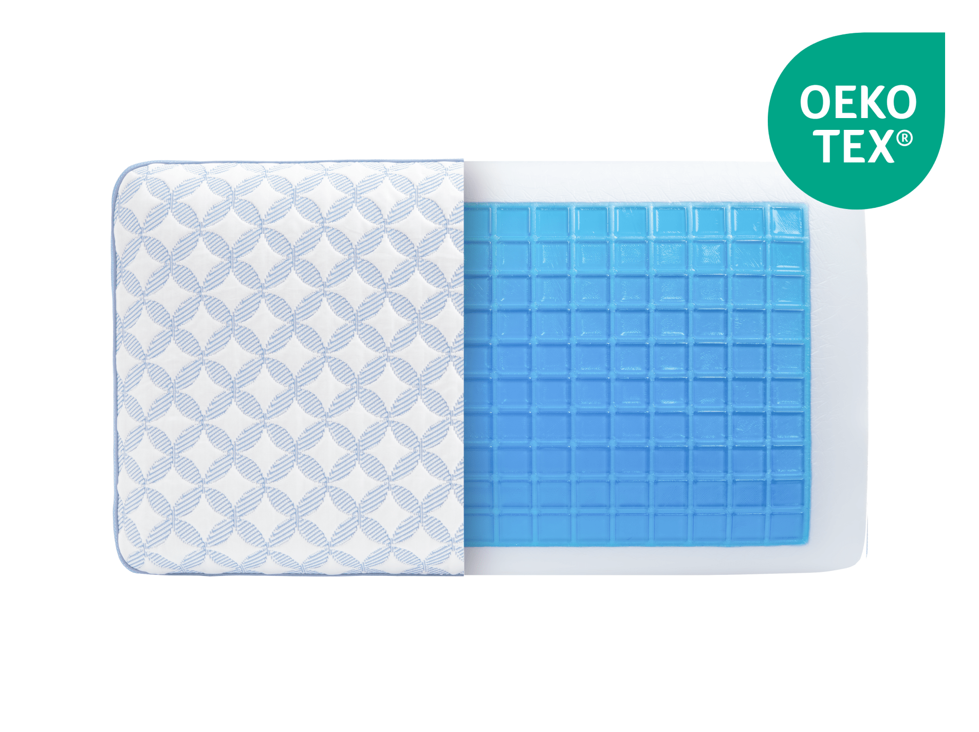 Luxury Cooling Gel Memory Foam Pillow with cover pulled back revealing interior