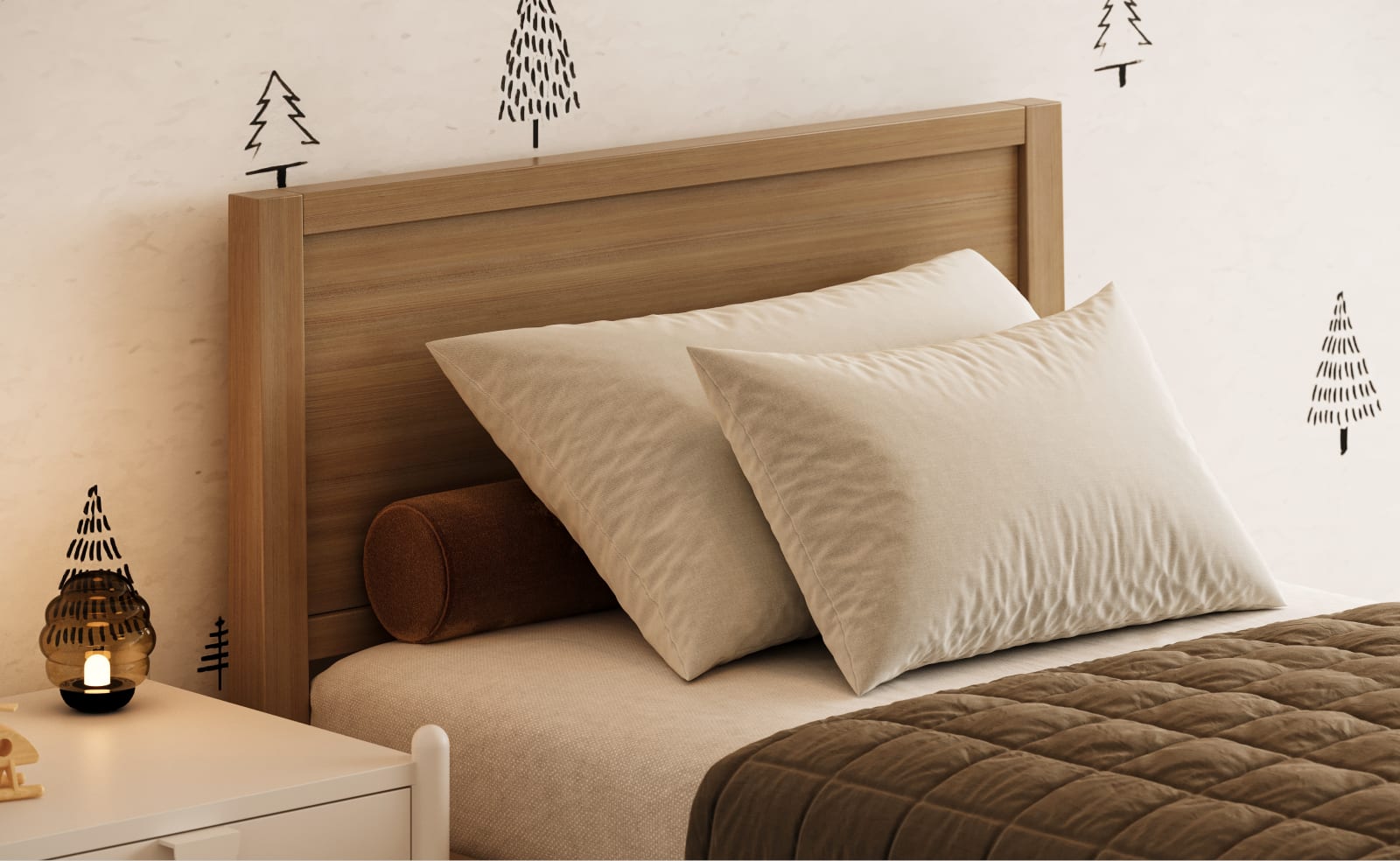 A rendered image of the Cooper Bed Frame in a kids bedroom scene