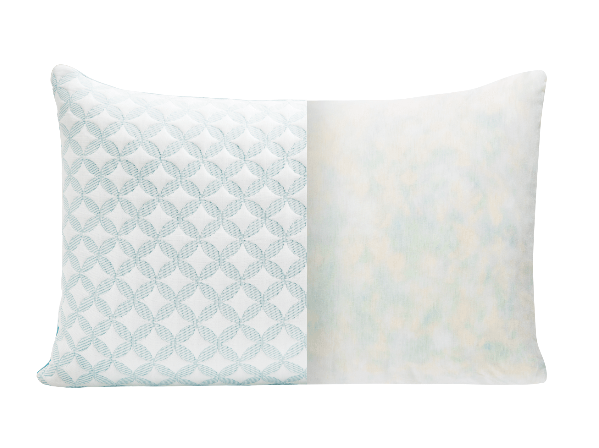 shredded foam pillow with the cover pulled back to reveal the pillow interior
