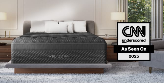 A rendered image of the Sunset Elite mattress with a CNN 2025 badge