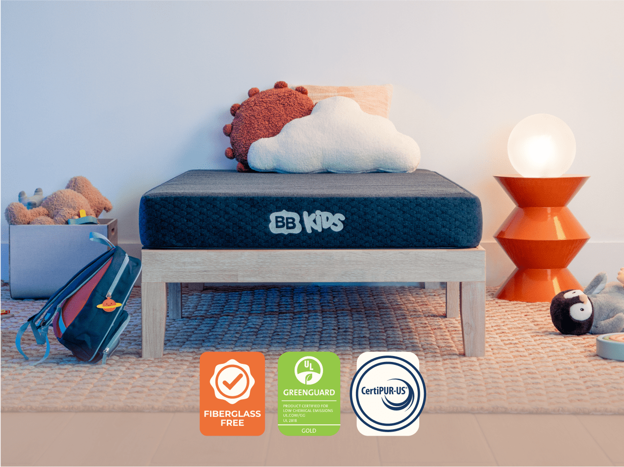 BB Kids mattress front view with certification badges