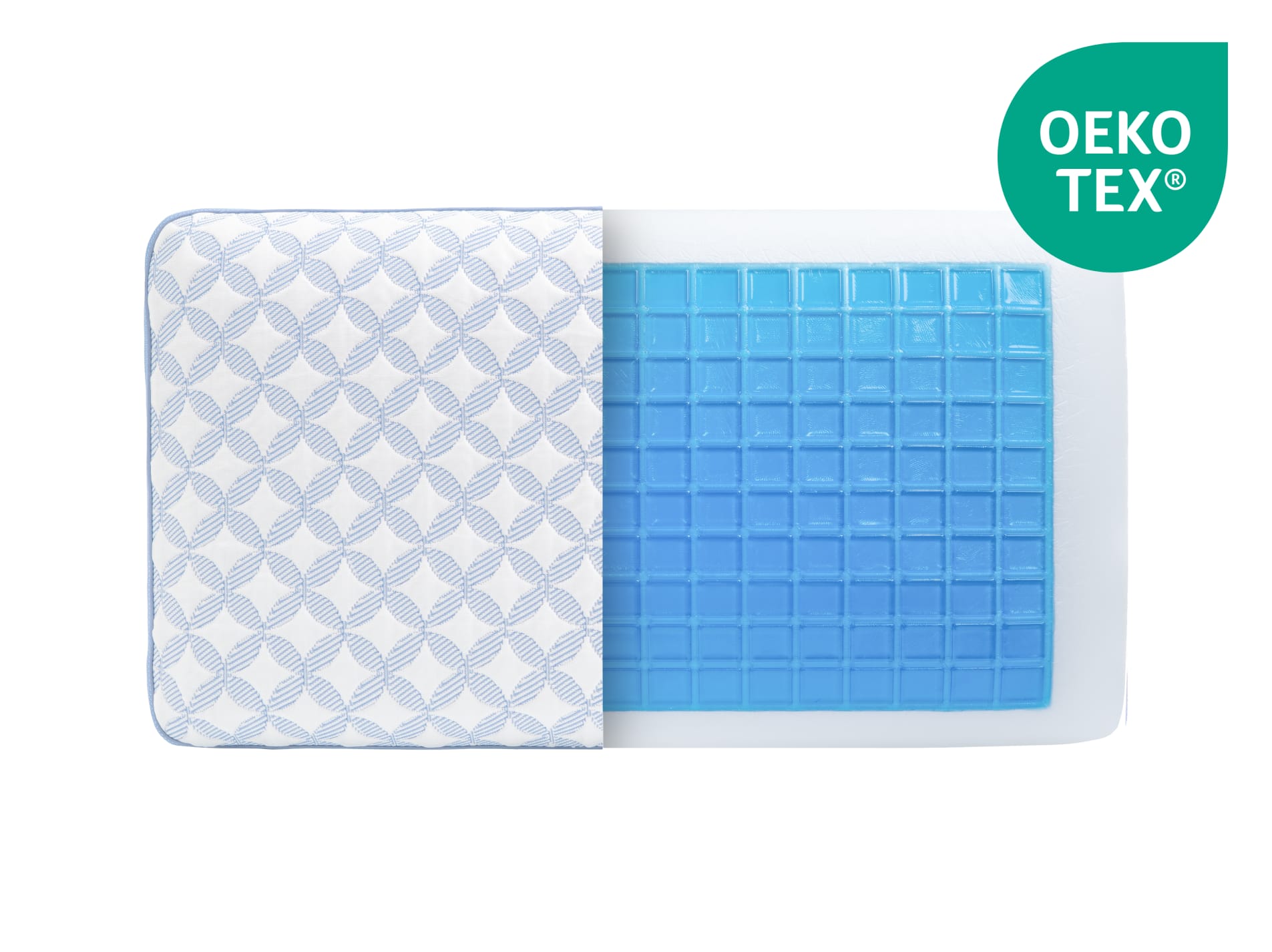 Luxury Cooling Gel Memory Foam Pillow cover pulled back to reveal the interior