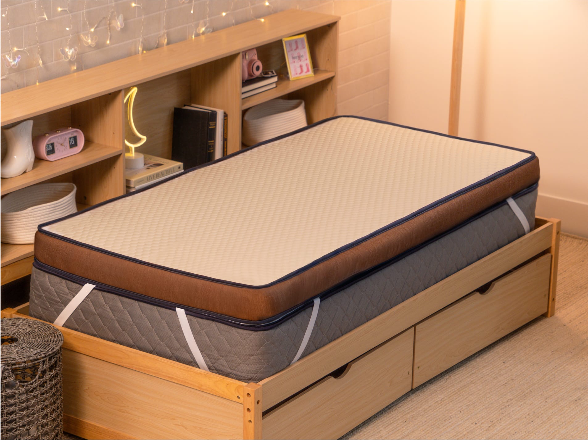 Copperflex 401 Mattress Topper lifestyle in a dorm room