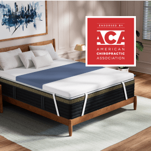 An image of the ErgoAlign Mattress Topper featuring an American Chiropractic Association endorsement badge