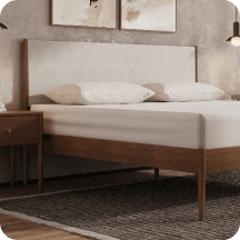 A rendered image showing the Helix Waverly Bed Frame