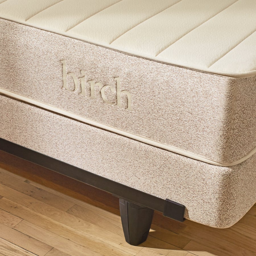 Close up of Birch Natural Mattress on Foundation and Frame