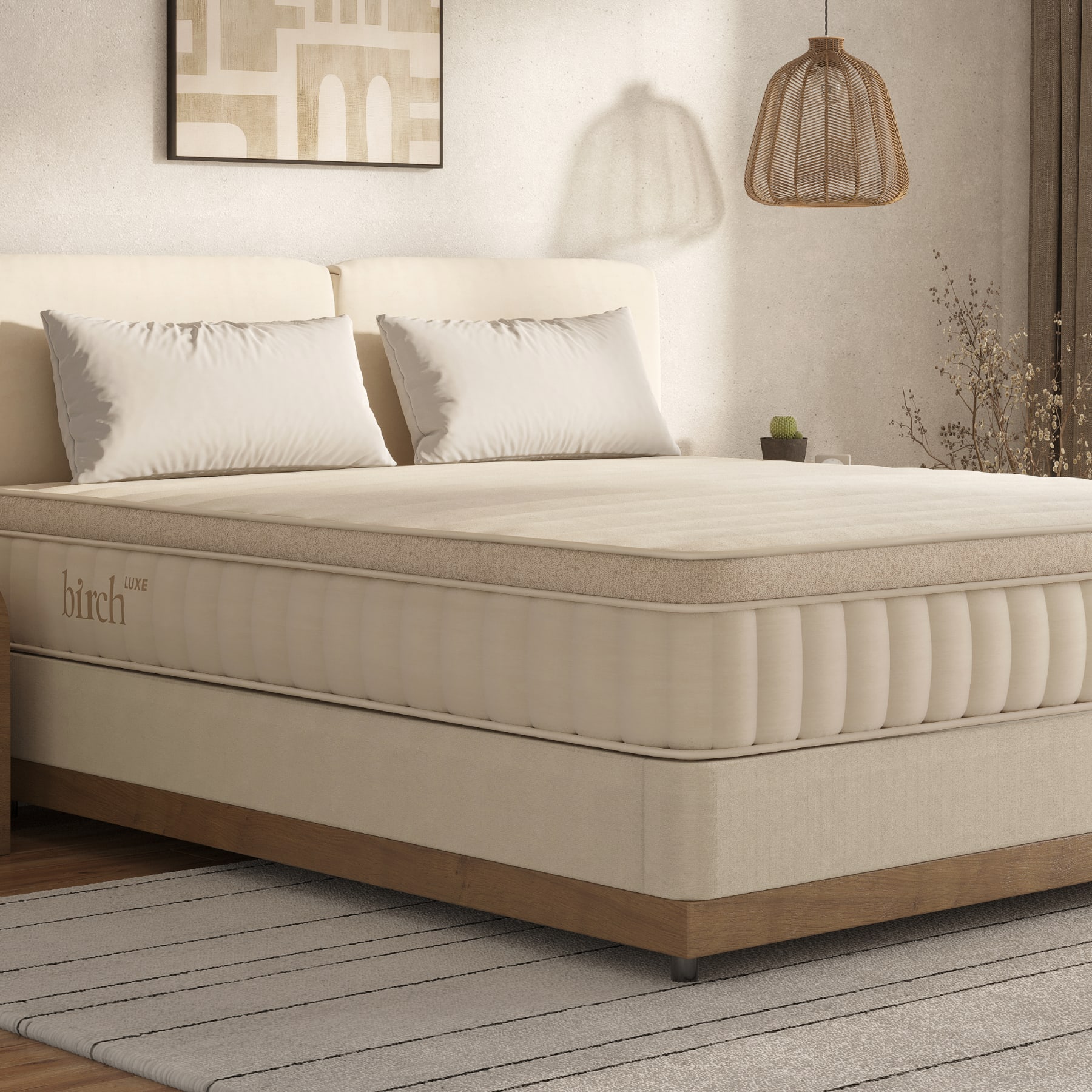 The Birch Foundation in a bedroom scene with the Birch Luxe Natural Mattress