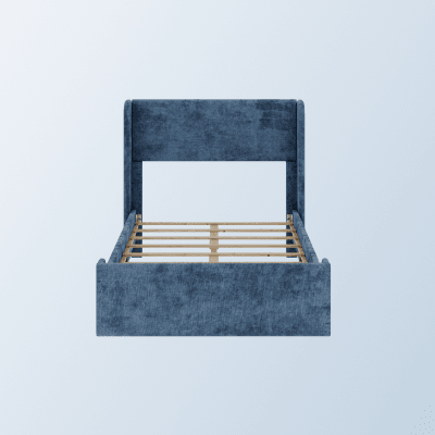 The Astor Bed Frame on a light blue background gradient