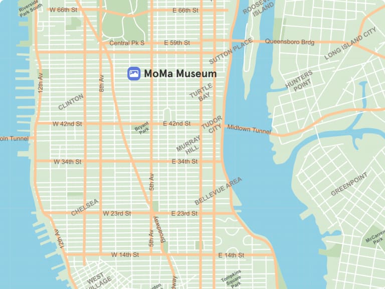 MoMA 在紐約市地圖上的位置