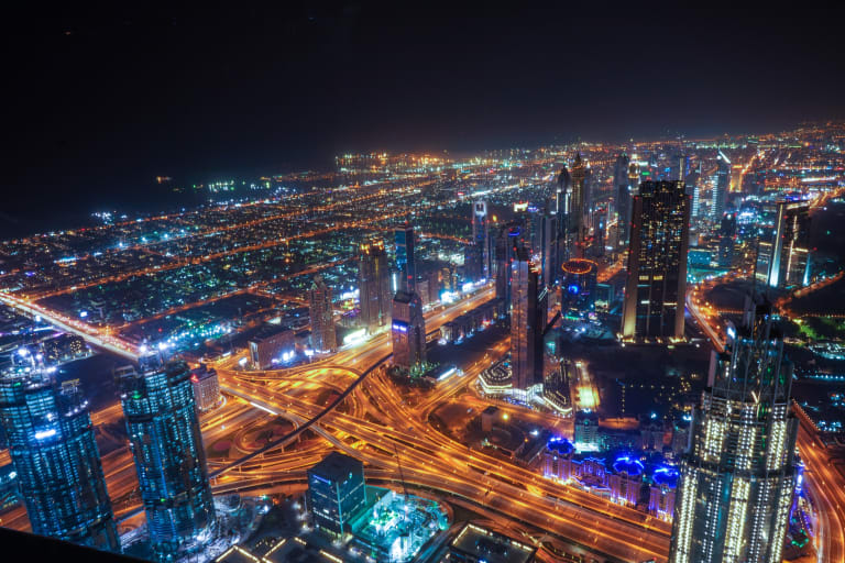 Aerial view at dusk