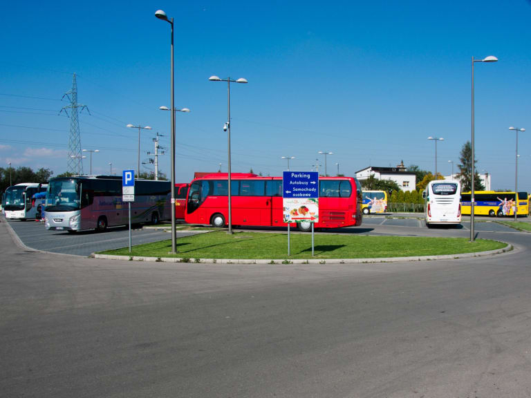 Bussit Auschwitzin parkkipaikalla| ©Mitch Altman