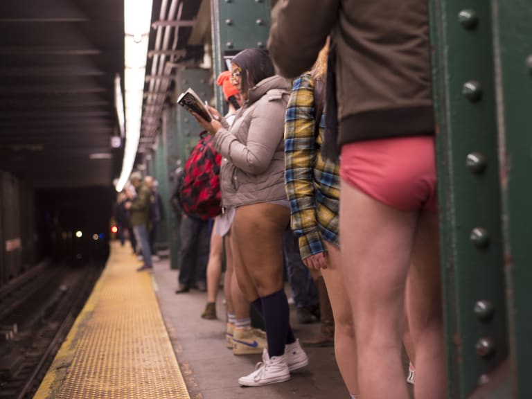 Waiting for the subway on the No Pants Subway Ride| ©Jessica Fejos