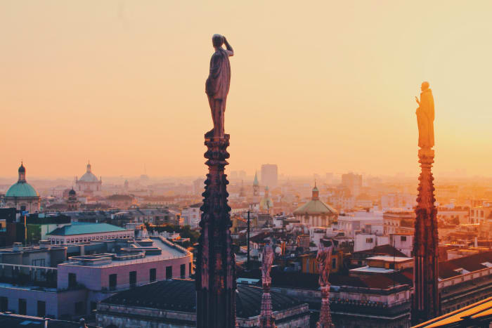 Coucher du soleil sur la place du Duomo