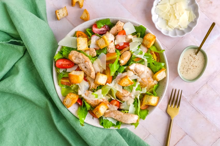 Classic Chicken Caesar Salad with Croutons and Parmesan