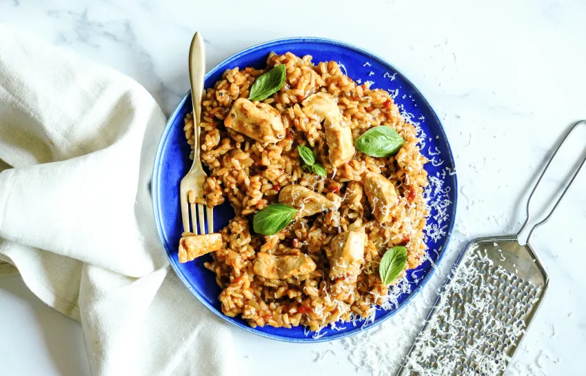 One Pot Chicken and Red Pepper Casserole with Arborio Rice