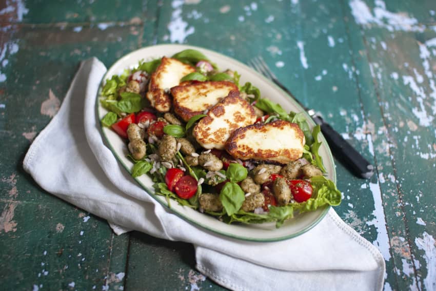 Warm Halloumi and Pesto Butterbean Salad