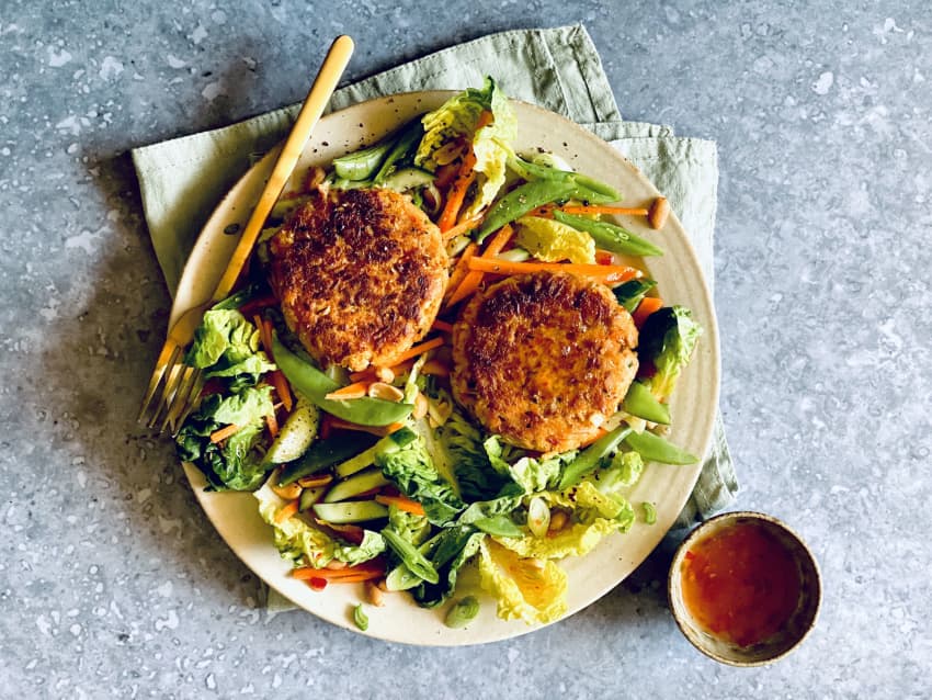 Tuna Patties with Asian Salad and Peanuts