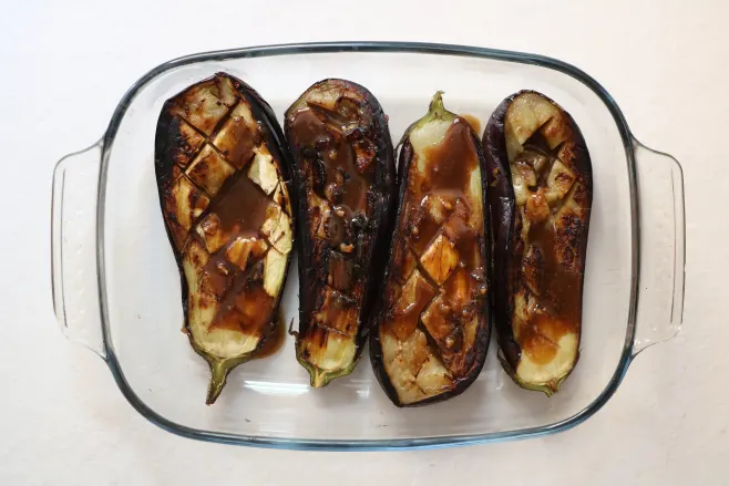 Roast eggplants